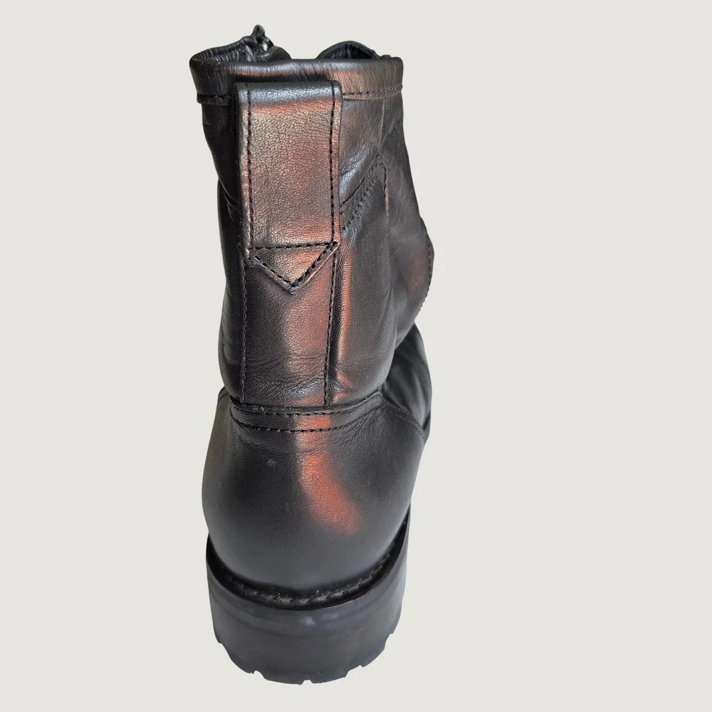 Tursday Boot Co. Mens Black Leather Side Zip Combat Boots Cap Toe Lug Sole 9.5M